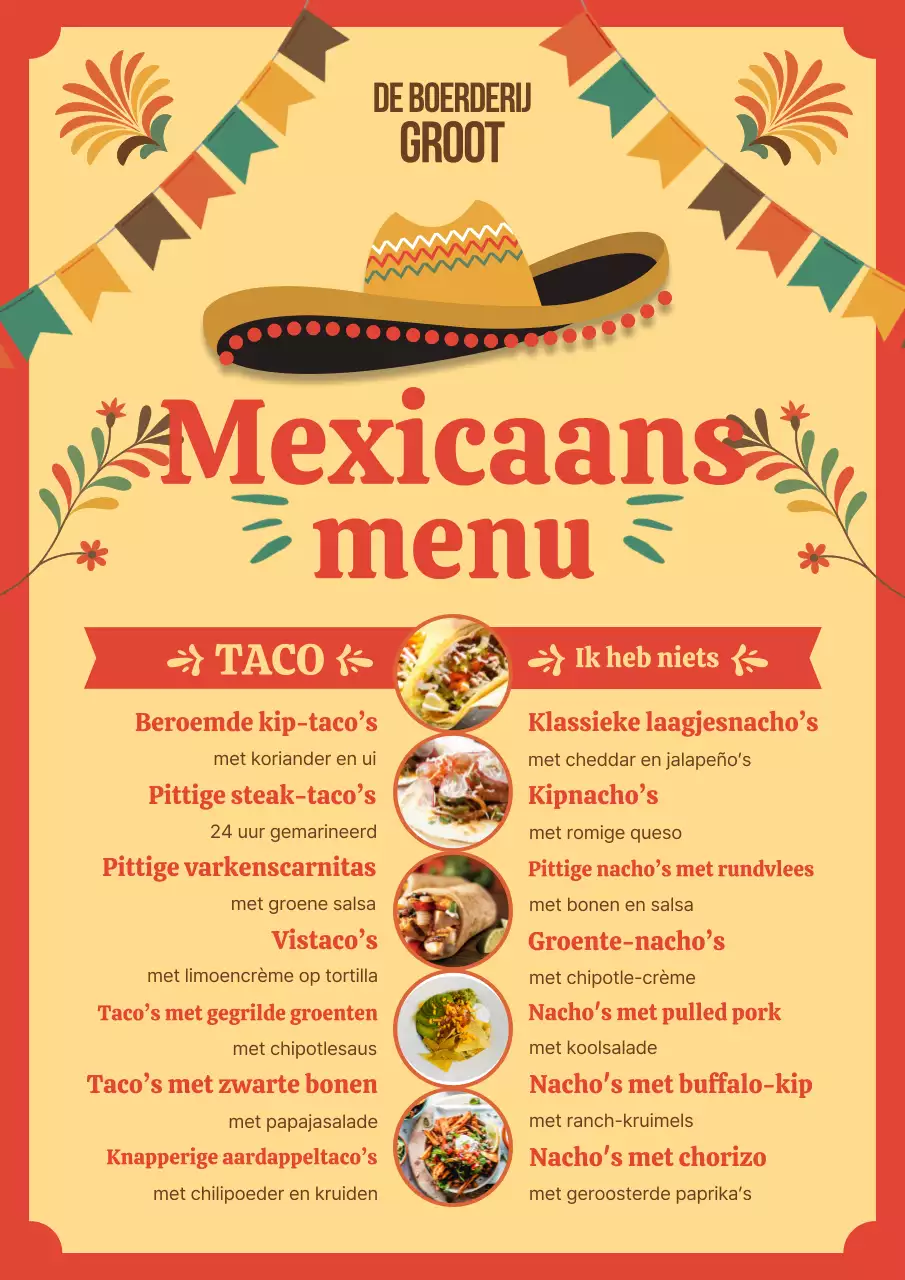 Rode traditionele Mexicaanse menu-ontwerpposter