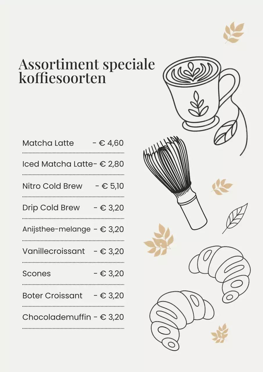 Beige moderne koffiemenuposter