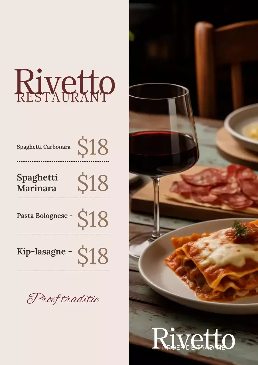 Beige traditioneel restaurantmenu poster