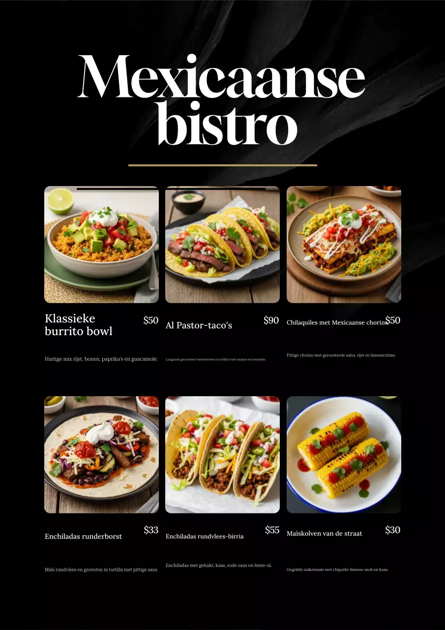 Zwarte elegante menuposter