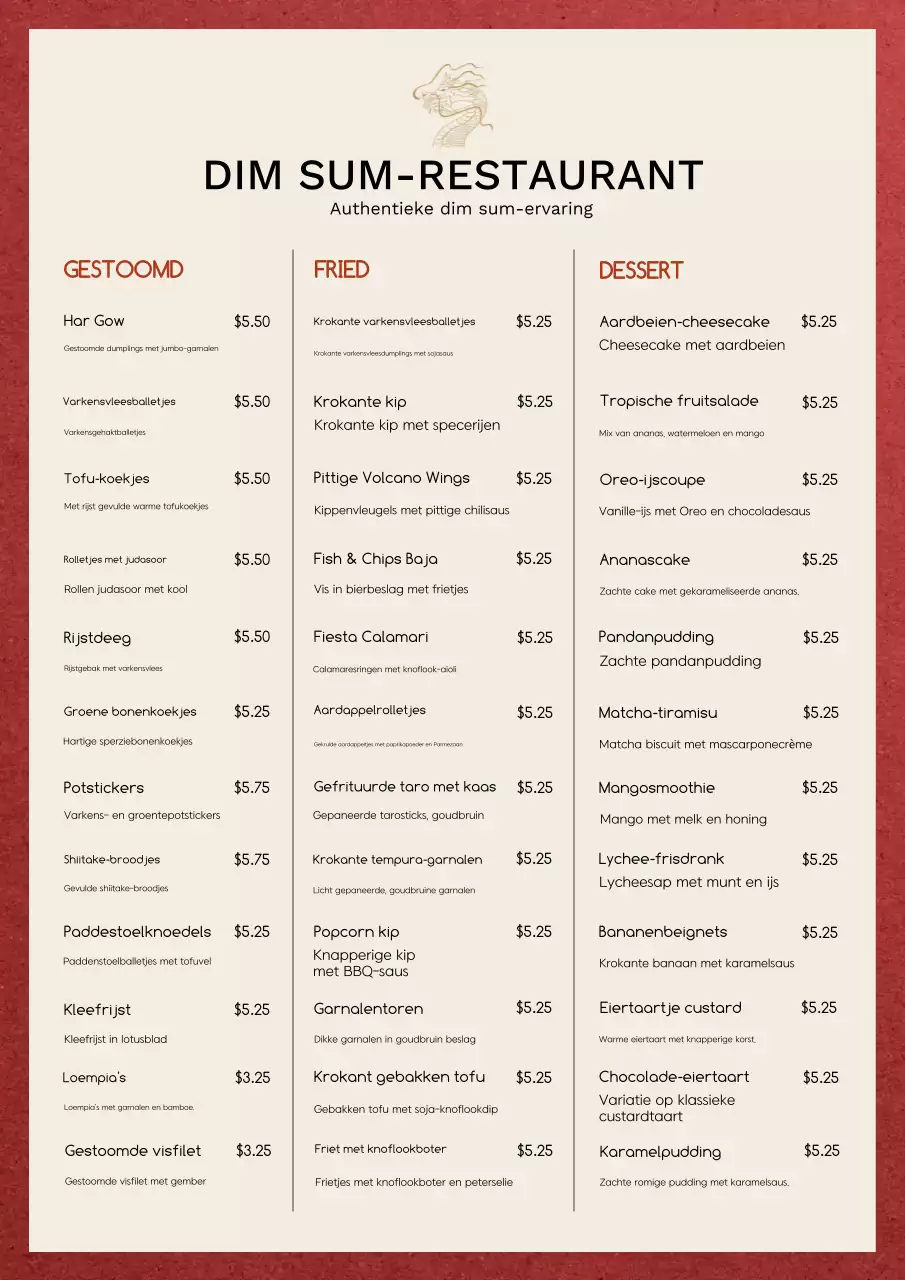 Beige minimalistische menuposter