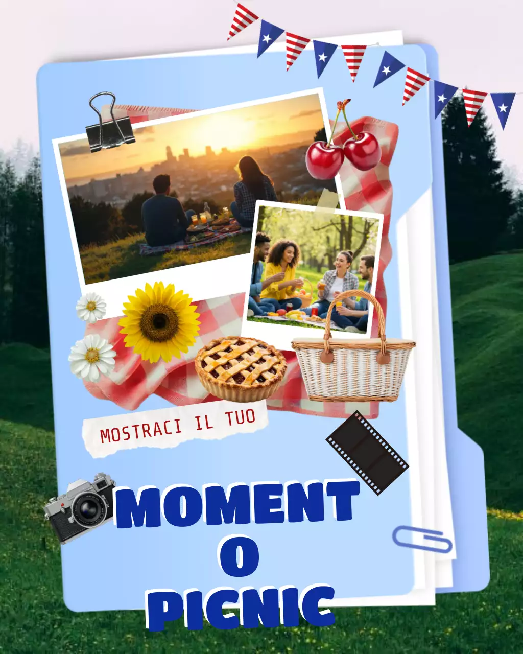 Post carosello di Instagram per il picnic comunitario del Labor Day in blu e beige