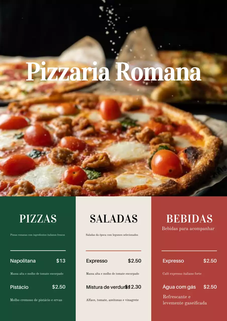 Pôster do cardápio da pizzaria Red Classic
