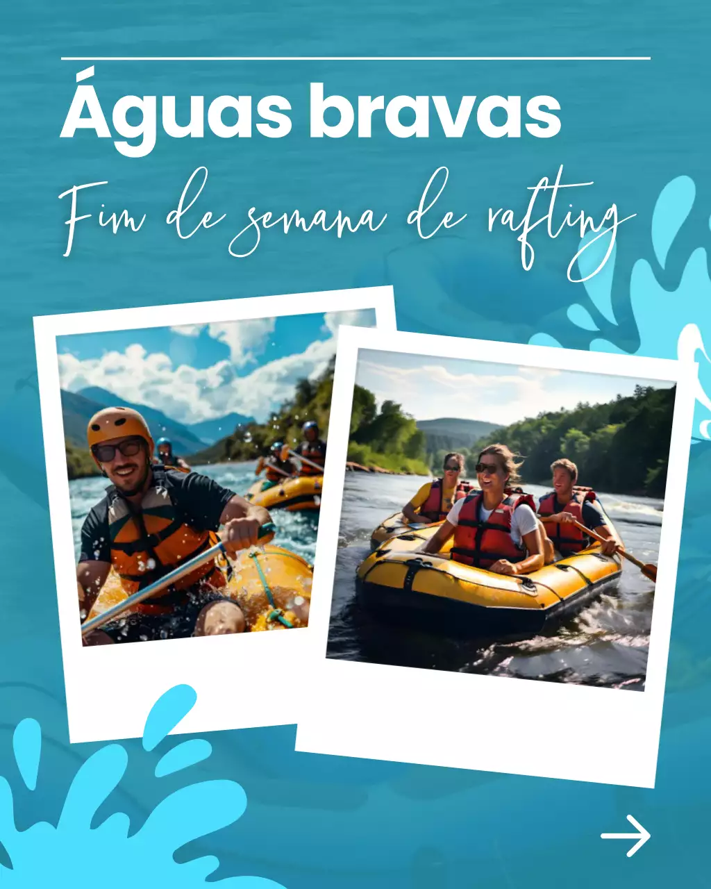 Design de modelos de mídia social para fim de semana de rafting em azul e branco