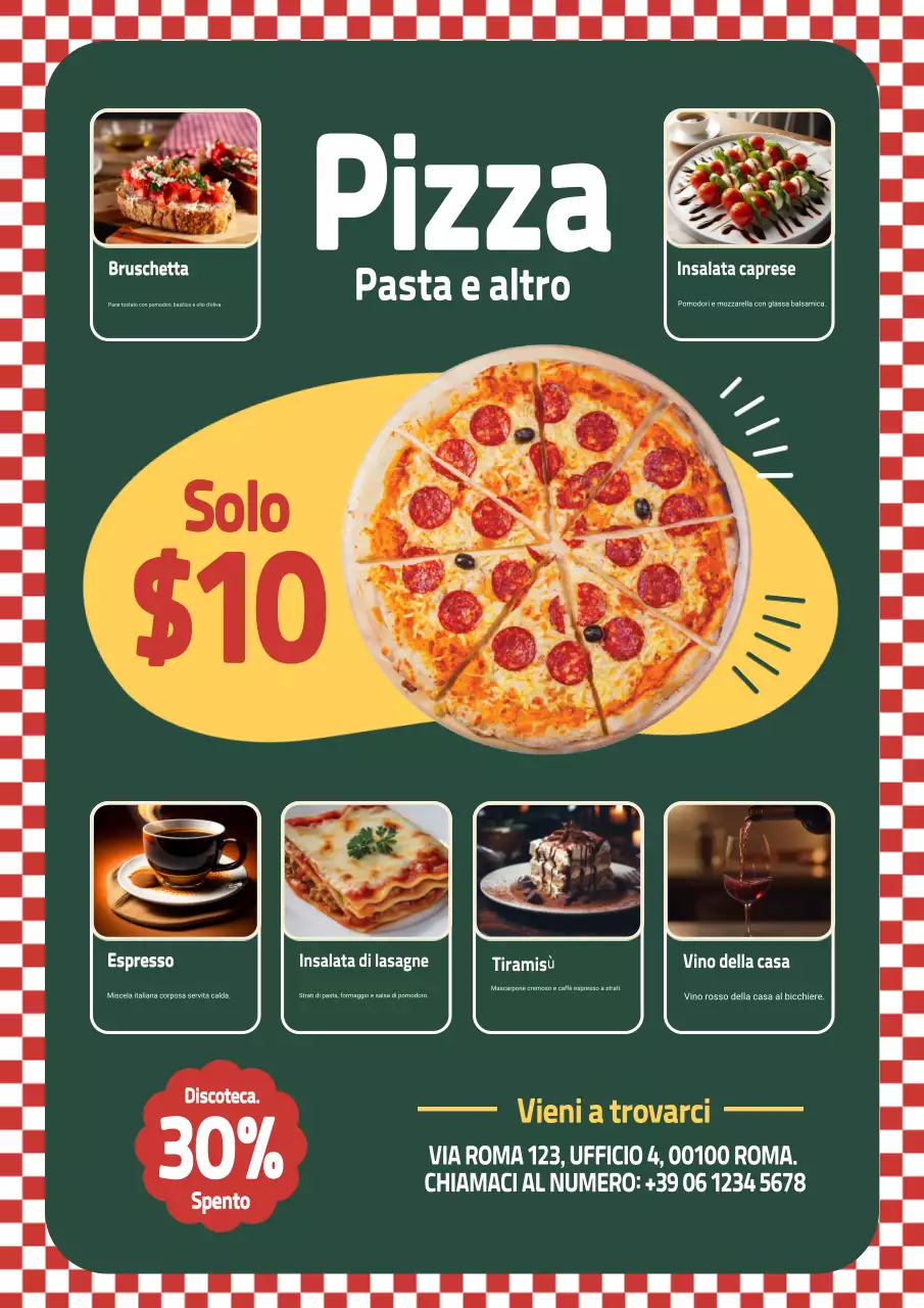 Poster promozionale della pizza retrò verde