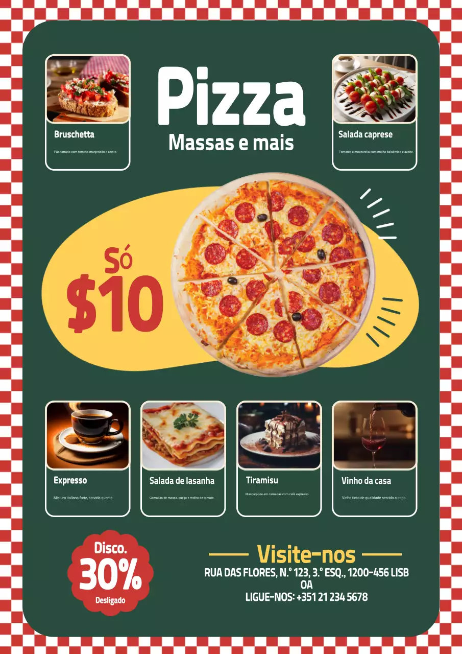 Cartaz promocional de pizza retrô verde