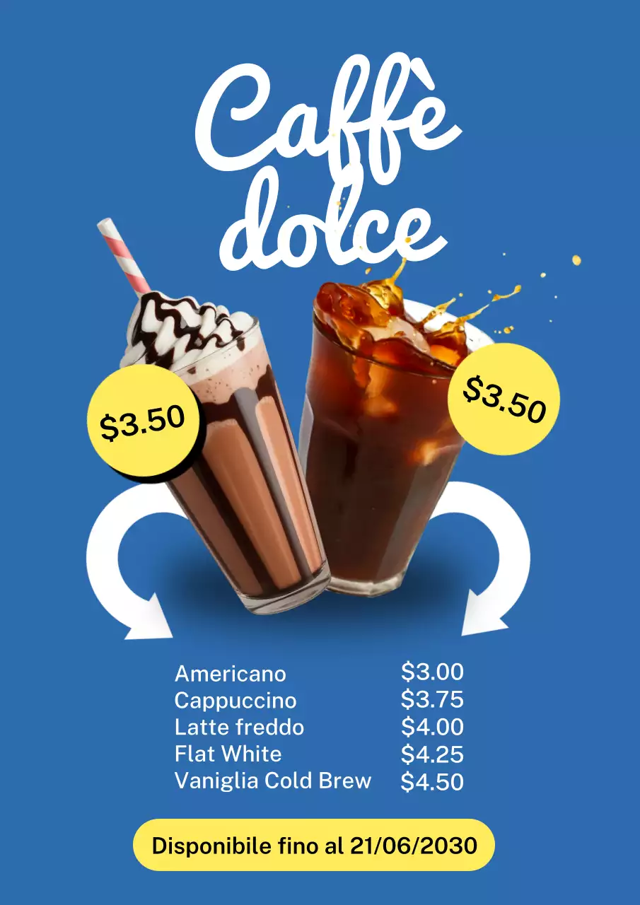 Poster promozionale del caffè moderno blu