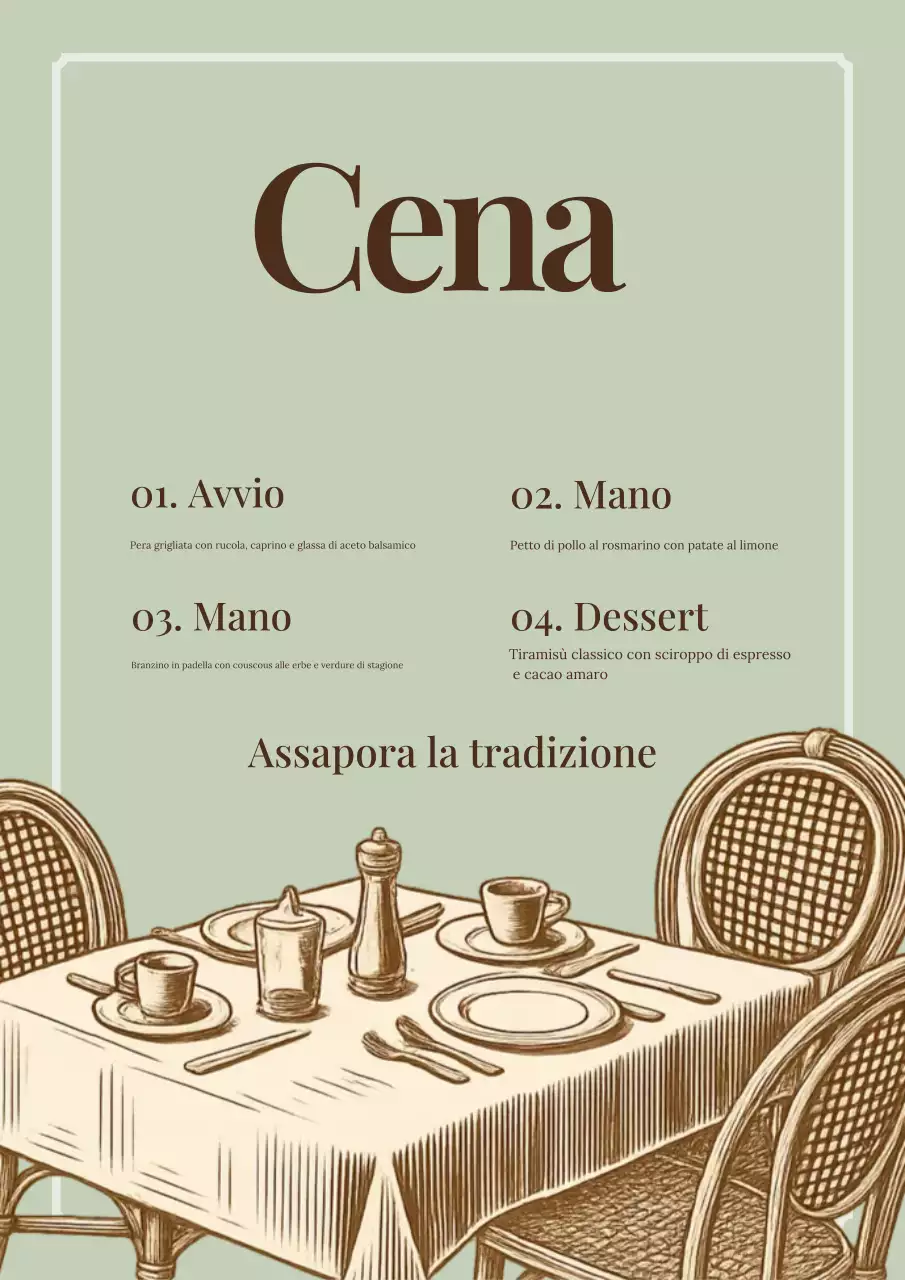 Poster del menu della cena vintage beige