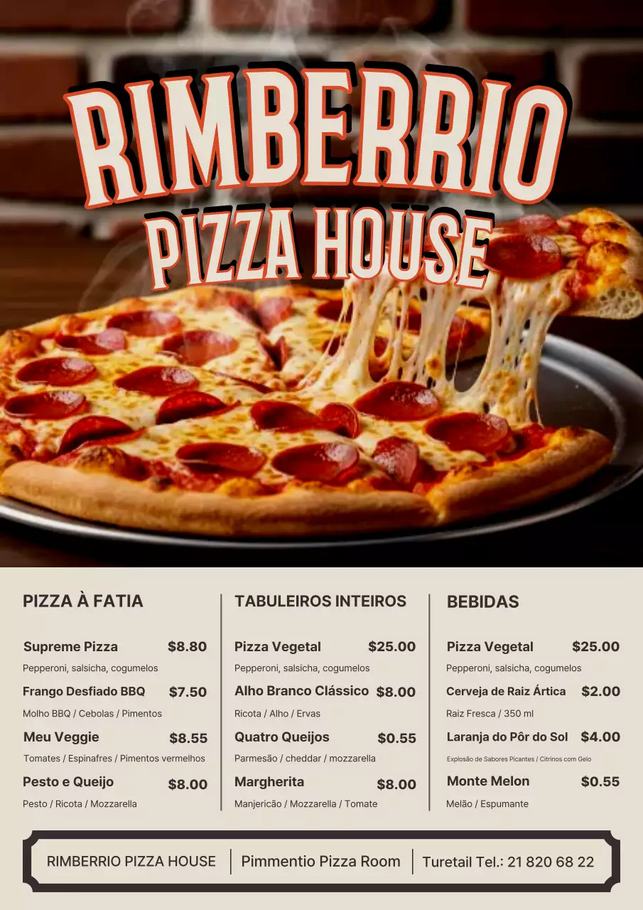 Pôster de cardápio de pizza retrô laranja