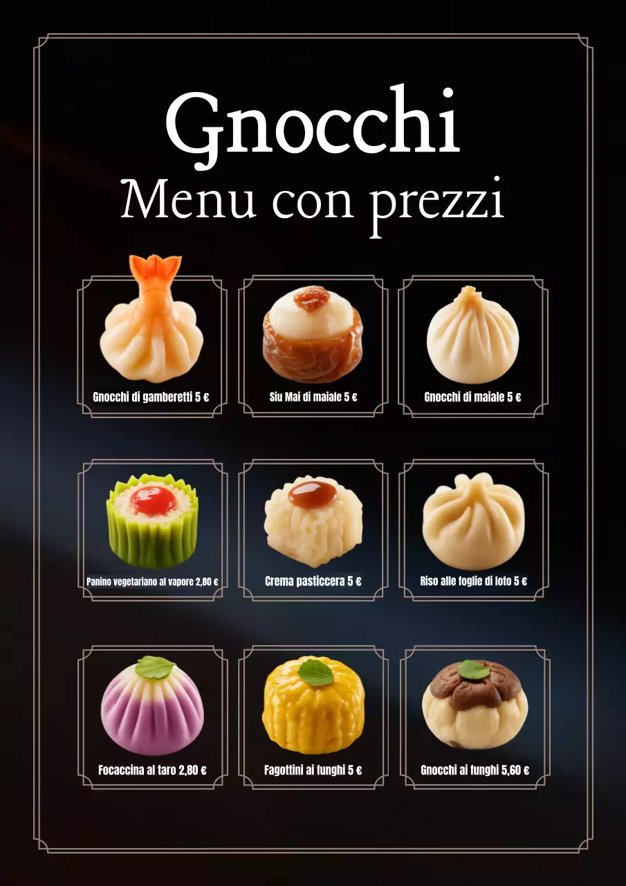 Poster del menu tradizionale dim sum nero