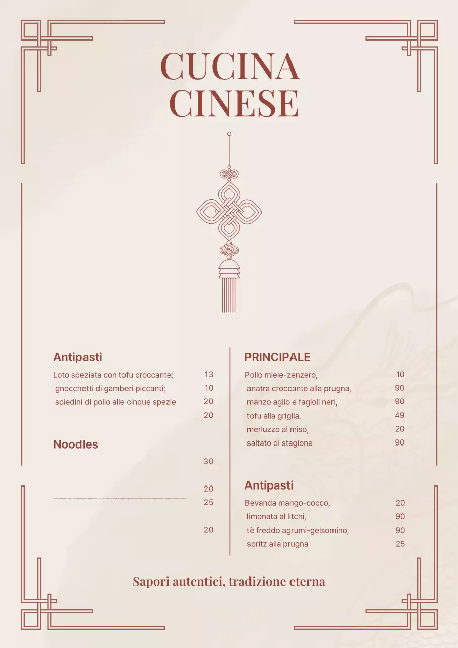 Poster elegante del menu del ristorante beige