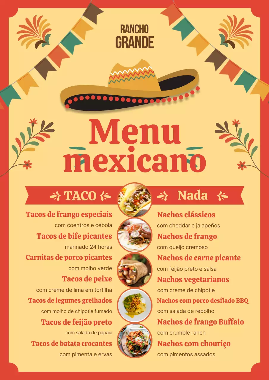 Cartaz de design de menu tradicional mexicano vermelho