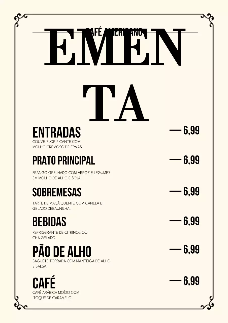 Pôster de cardápio de café clássico bege