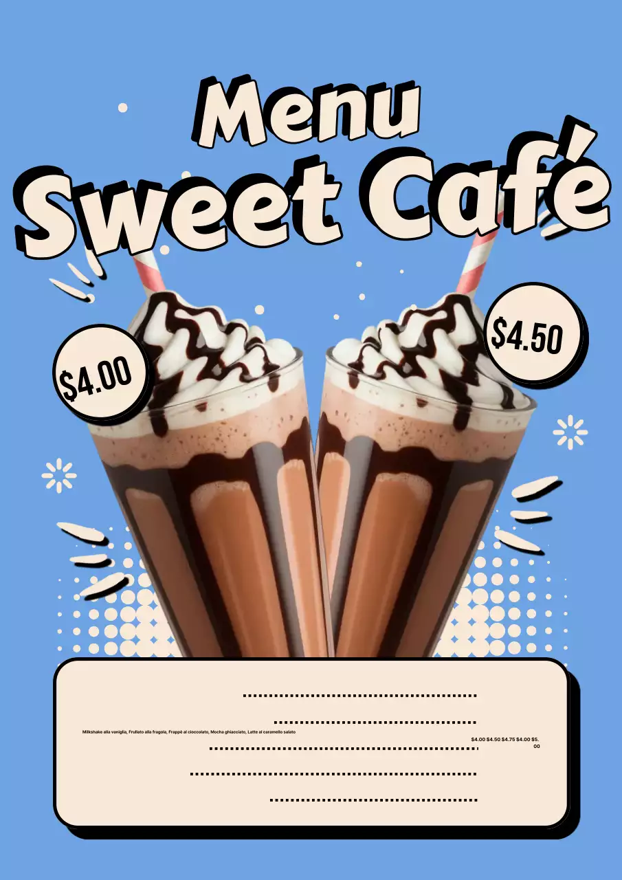 Poster del menu del bar retrò blu