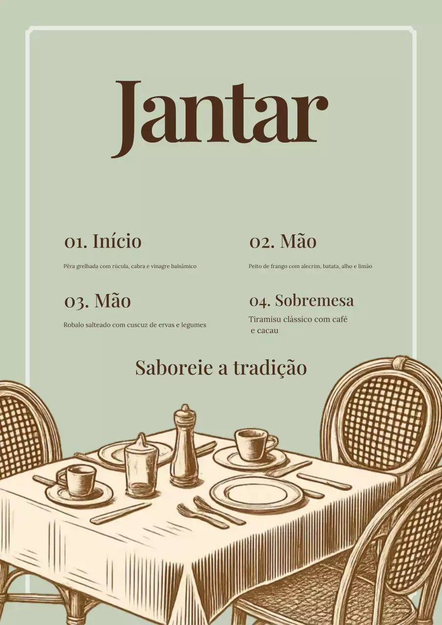 Pôster de cardápio de jantar vintage bege