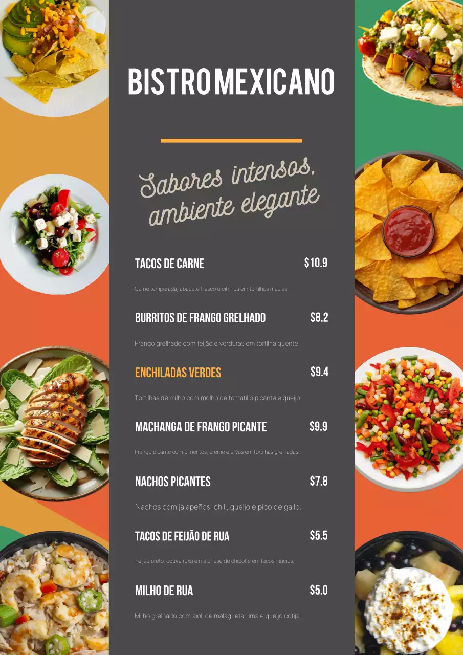 Pôster de design de cardápio mexicano moderno laranja