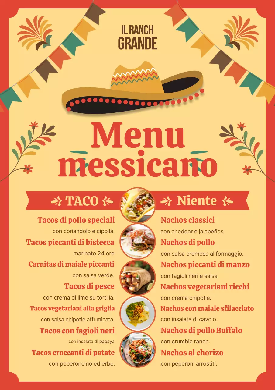 Poster di design del menu tradizionale messicano rosso