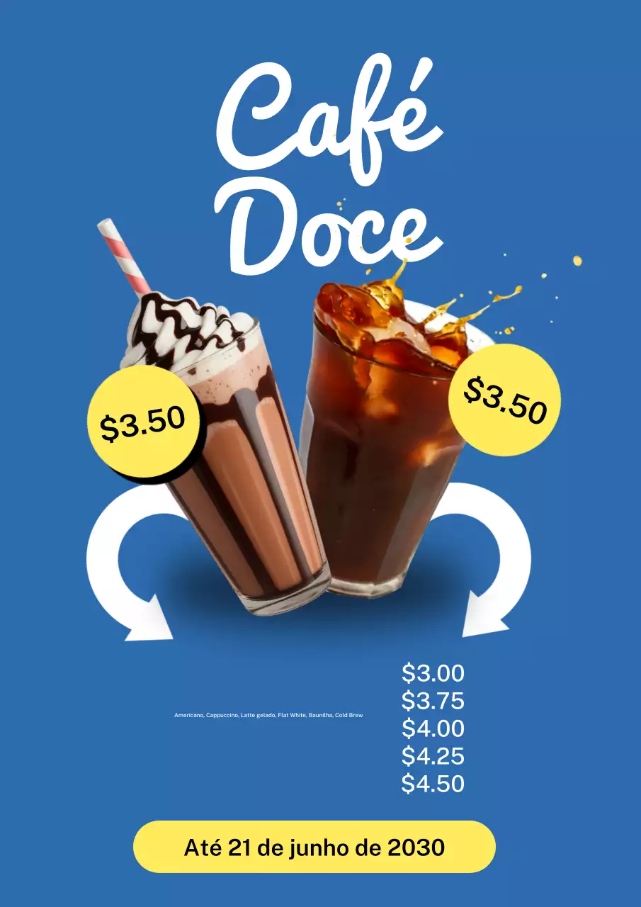 Cartaz promocional de café moderno azul
