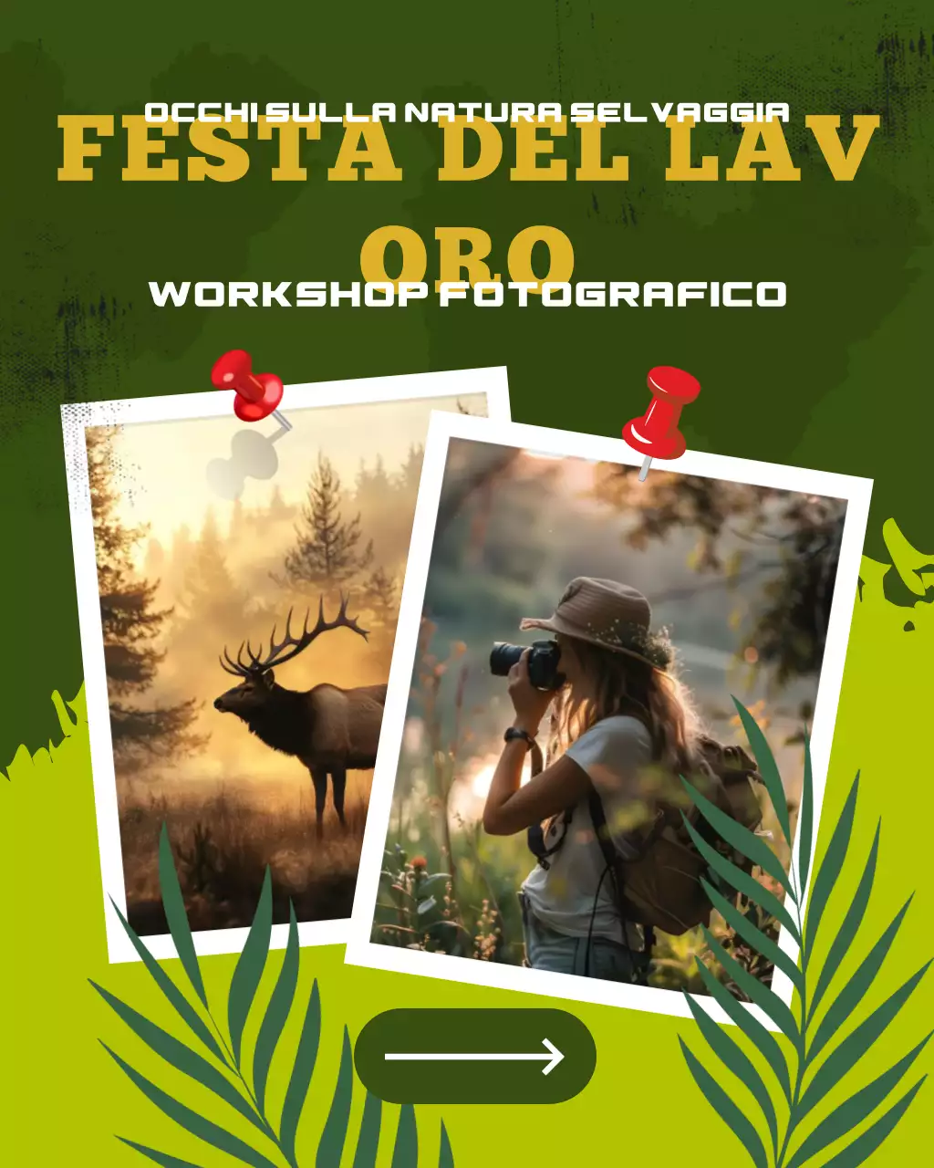 Modello per social media per workshop fotografico del Labor Day "Green Eyes On The Wild"