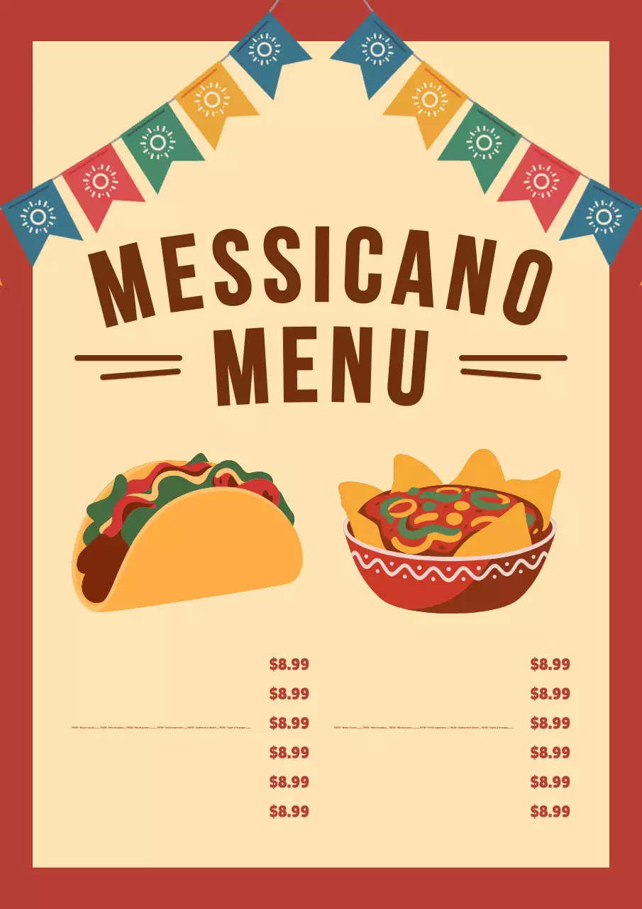 Poster del menu tradizionale dei tacos beige