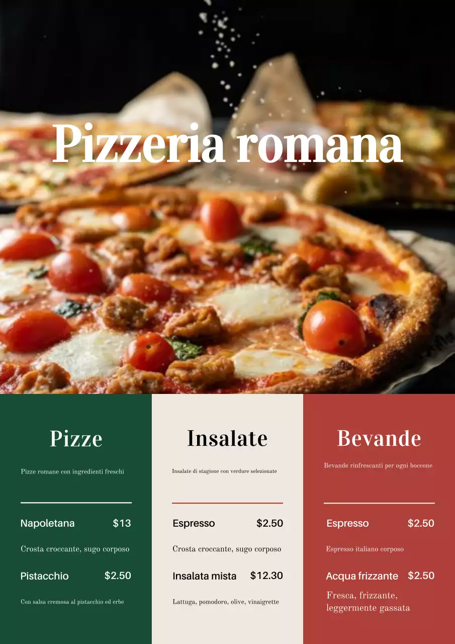 Poster del menu della pizza classica rossa