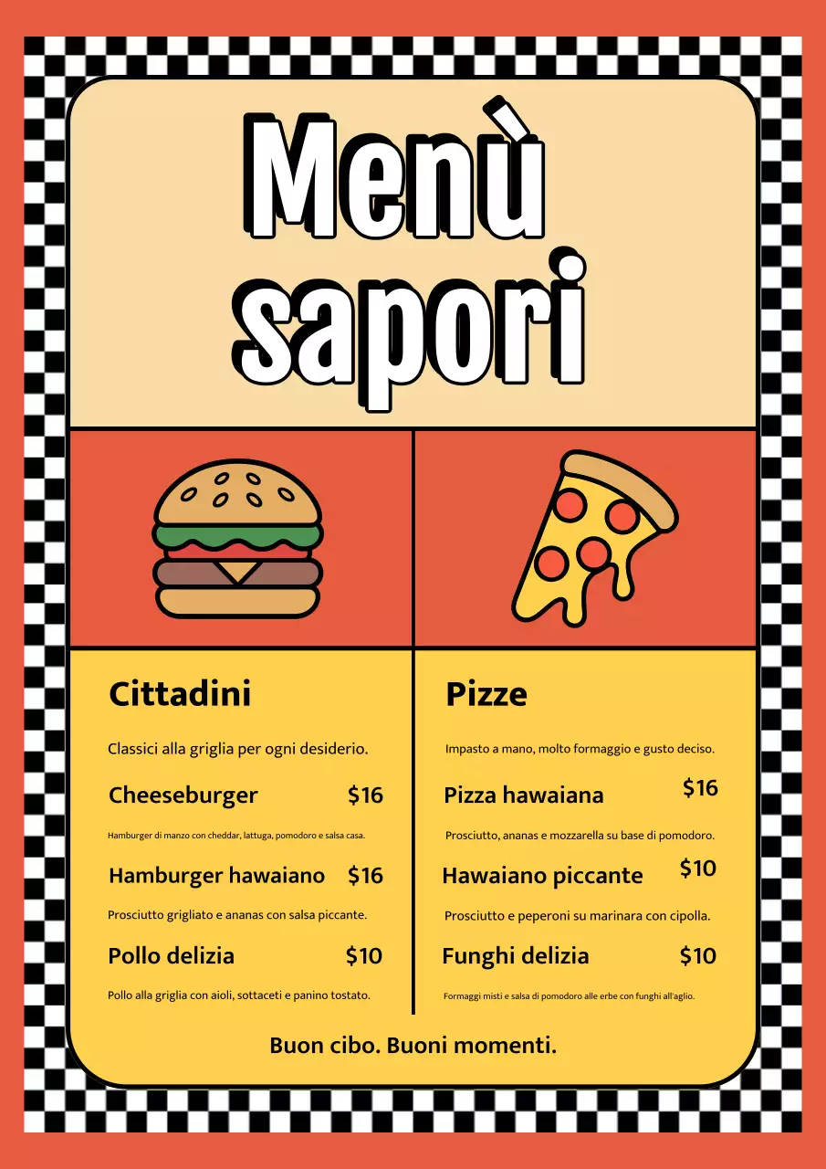 Poster del menu del cibo retrò arancione
