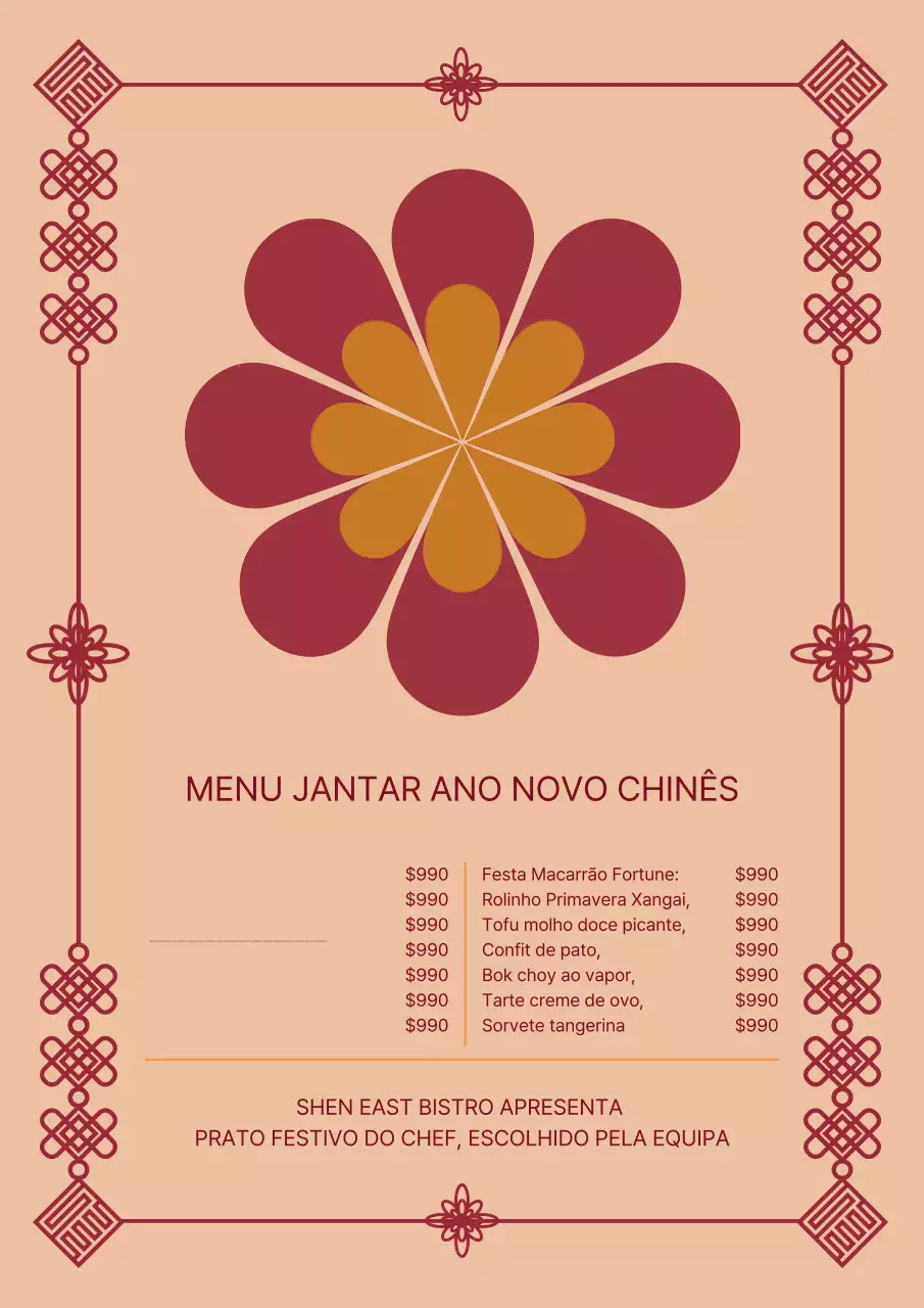 Pôster de design de menu tradicional bege