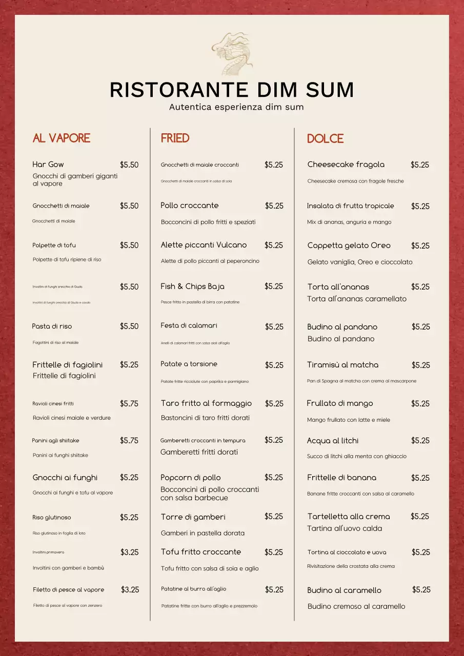 Poster del menu minimale beige