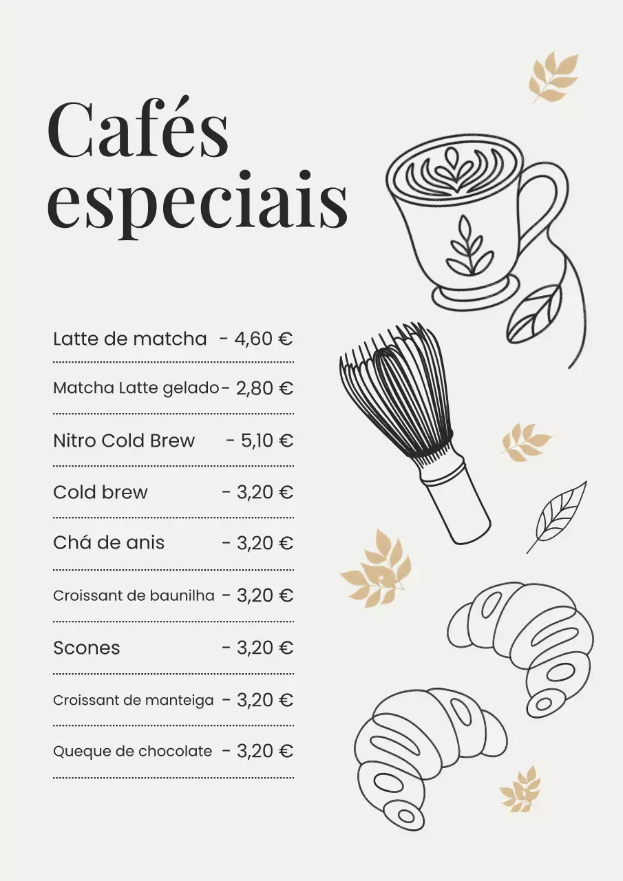 Pôster de cardápio de café moderno bege