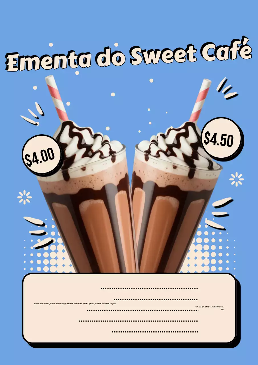 Pôster de cardápio de café retrô azul