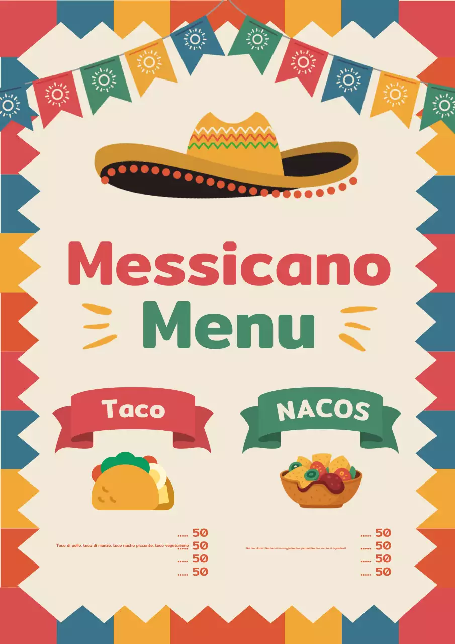 Poster colorato con design del menu tradizionale messicano