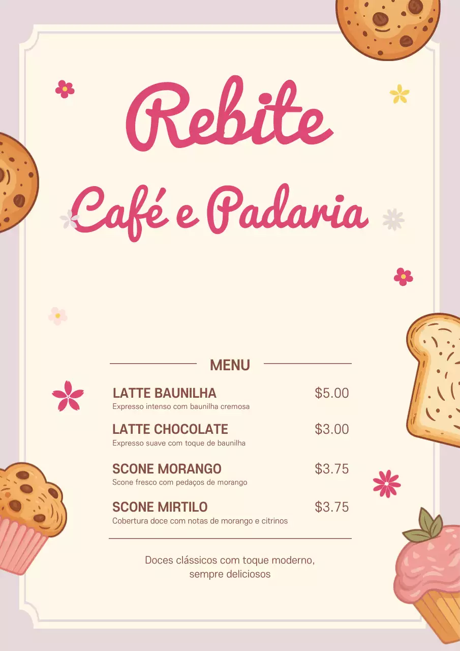 Pôster de cardápio de café retrô bege