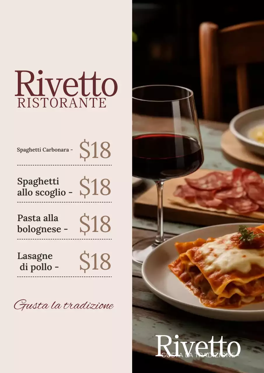 Poster del menu del ristorante tradizionale beige