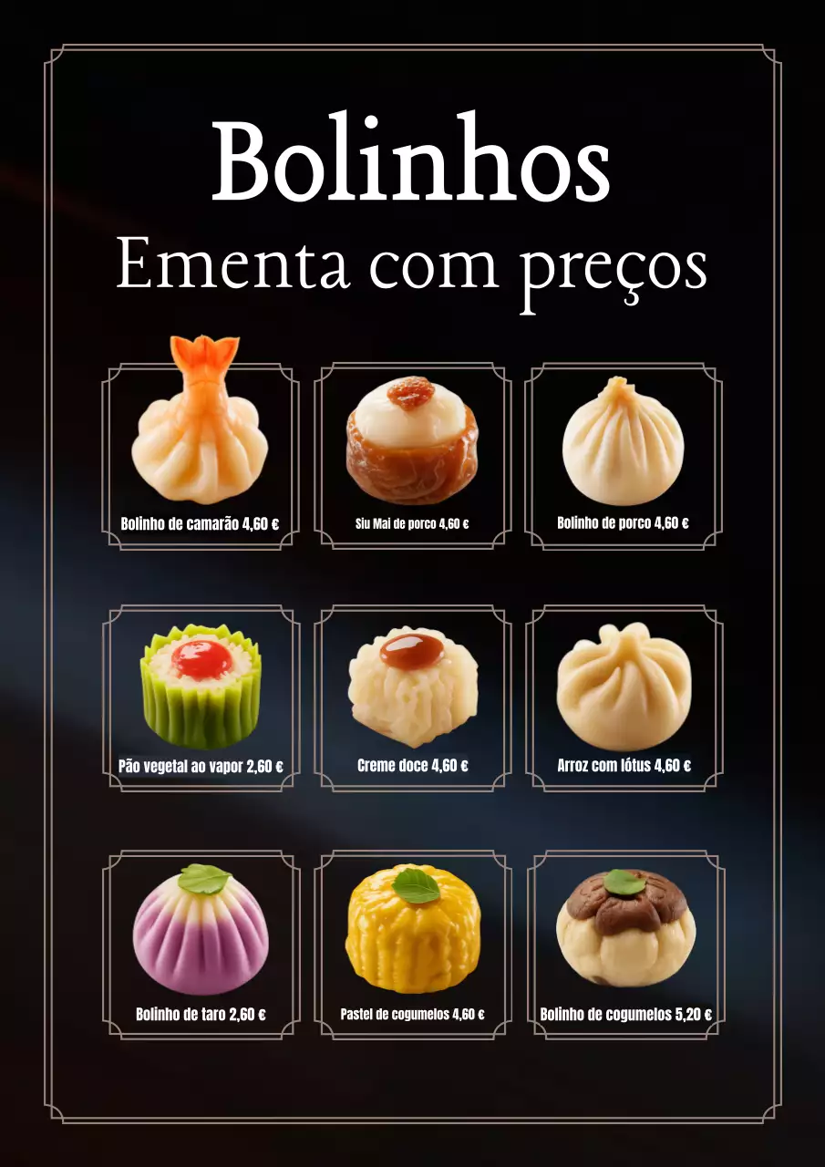 Cartaz de menu de dim sum tradicional preto