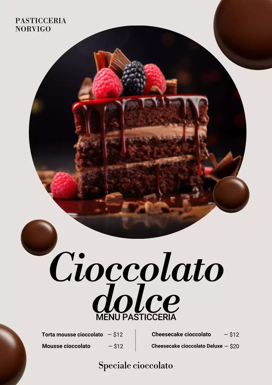 Poster del menu dei dessert elegante marrone