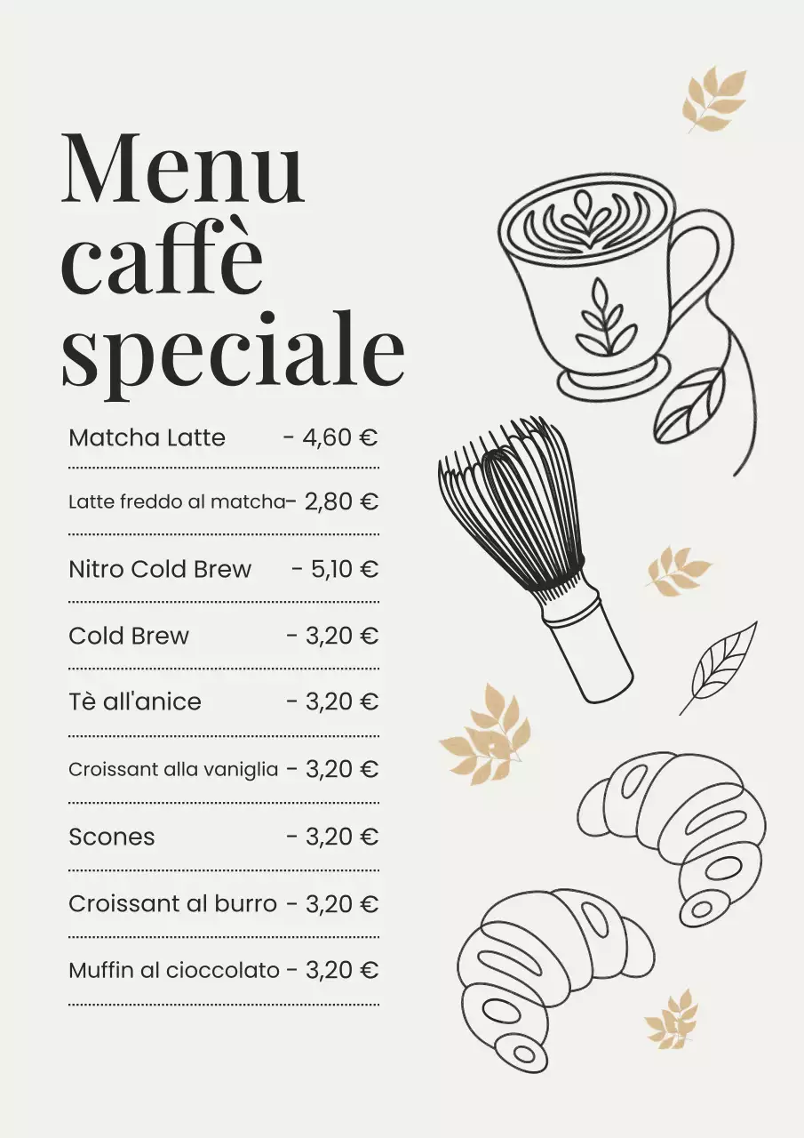 Poster del menu del caffè moderno beige
