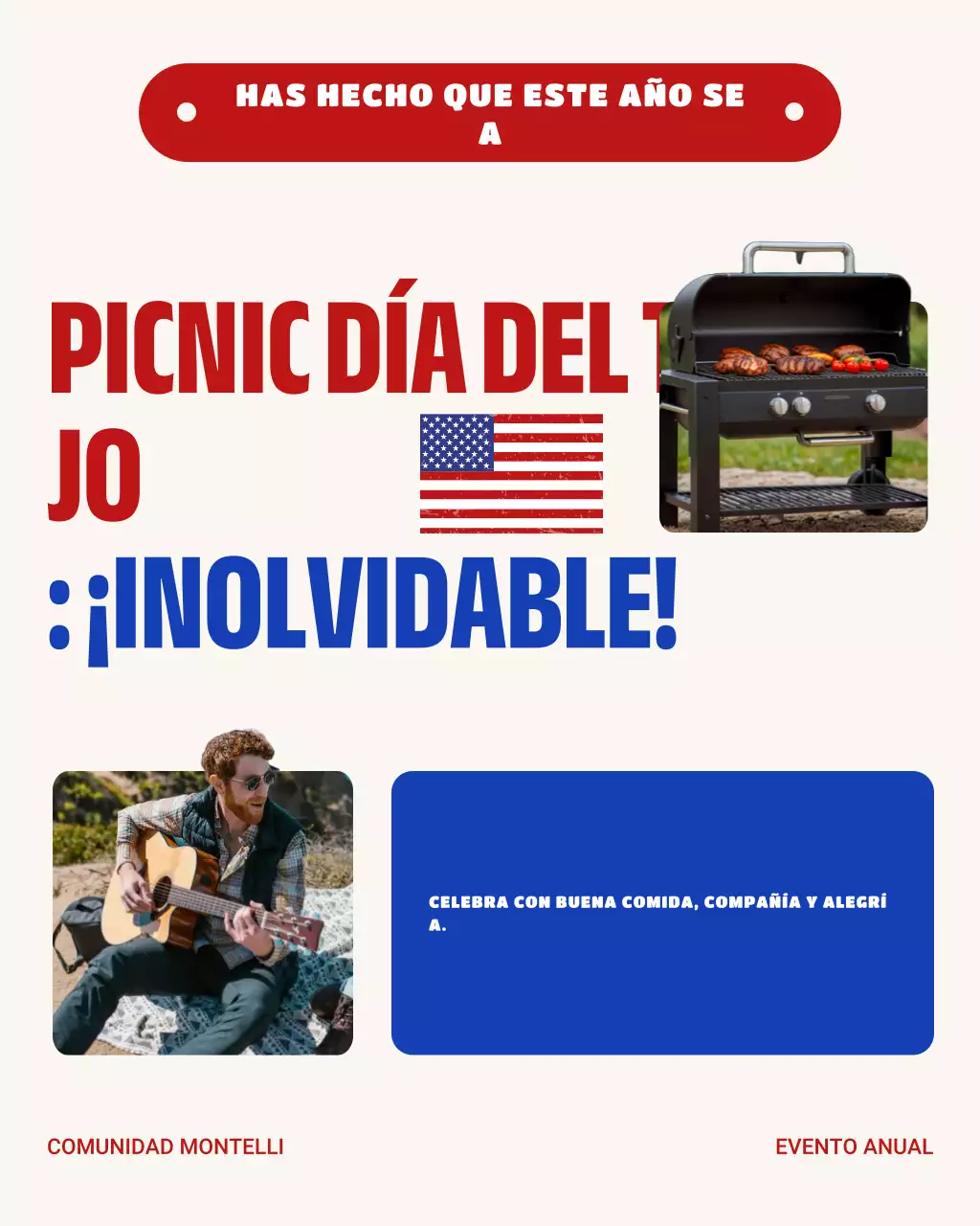 Publicación de carrusel de Instagram del picnic comunitario del Día del Trabajo con rojo y azul