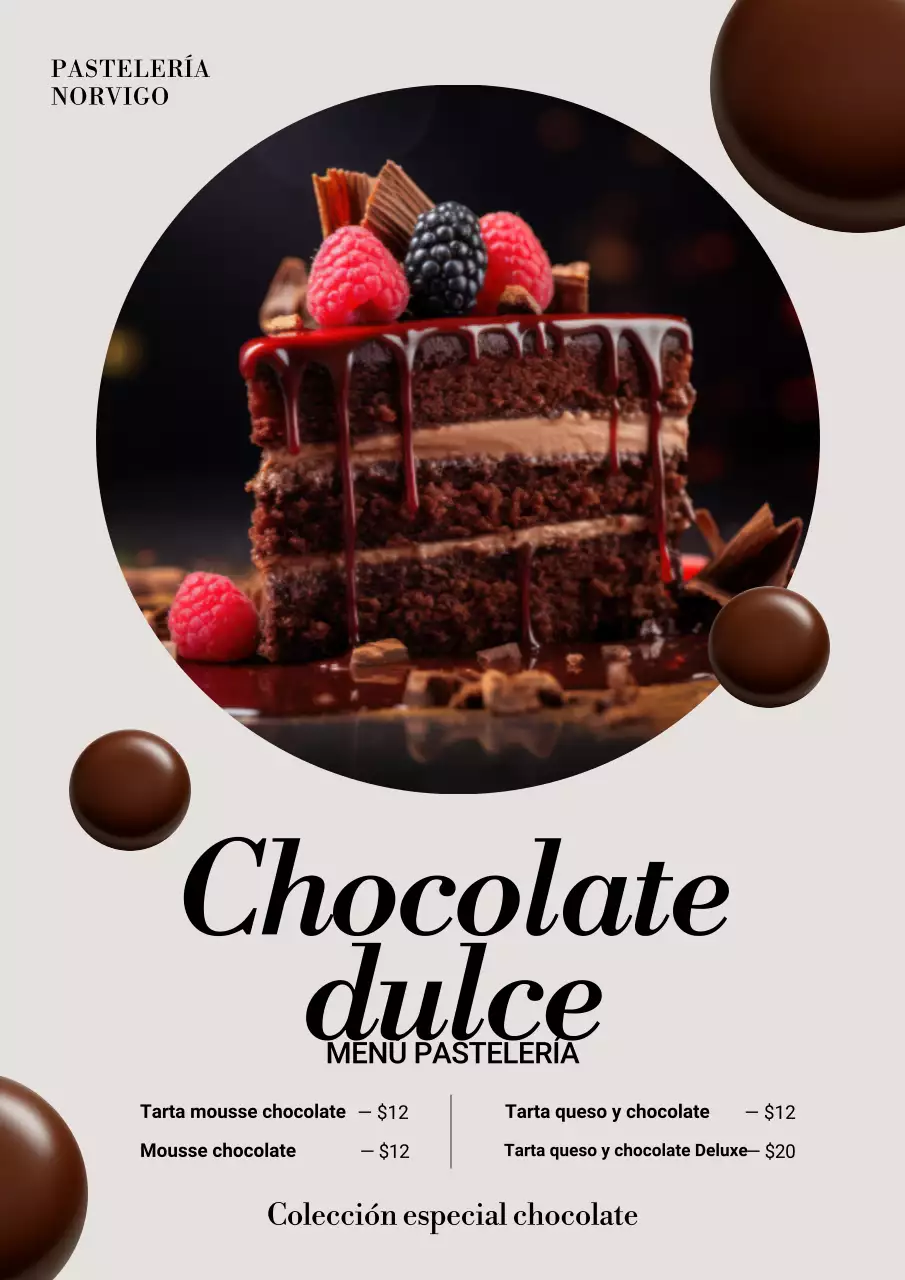 Póster elegante de menú de postres en color marrón