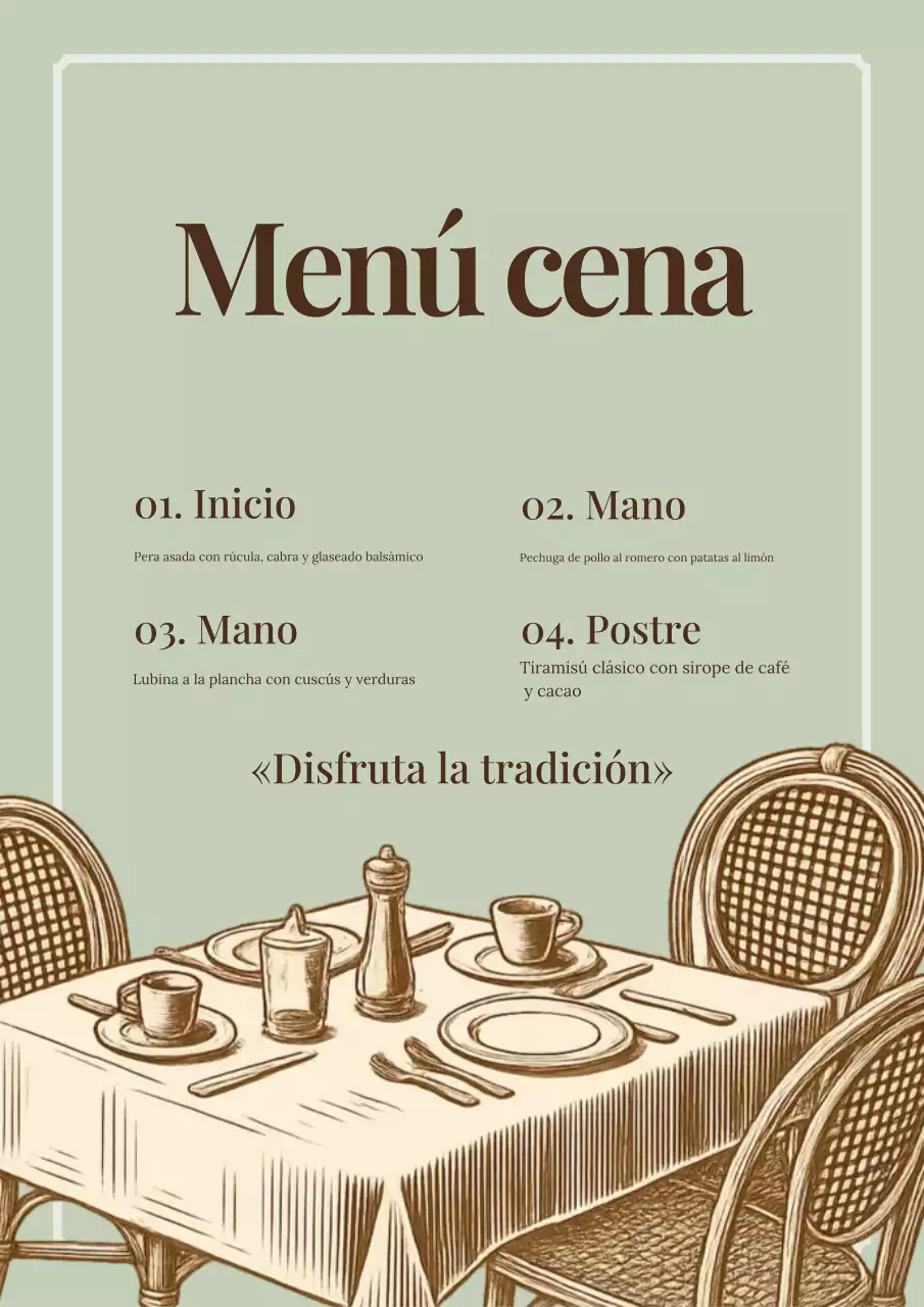 Póster de menú de cena vintage beige