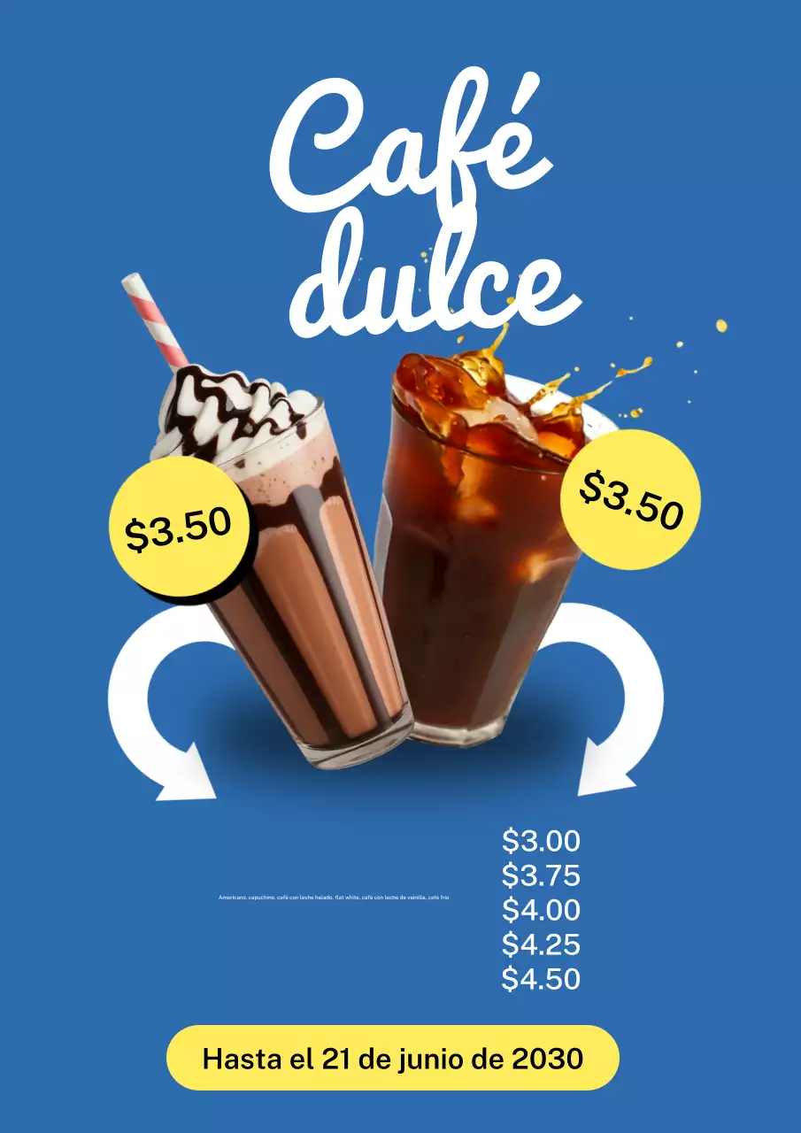 Póster promocional de café moderno azul