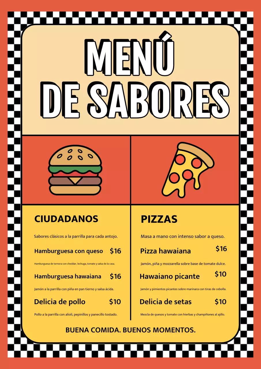 Póster de menú de comida retro naranja