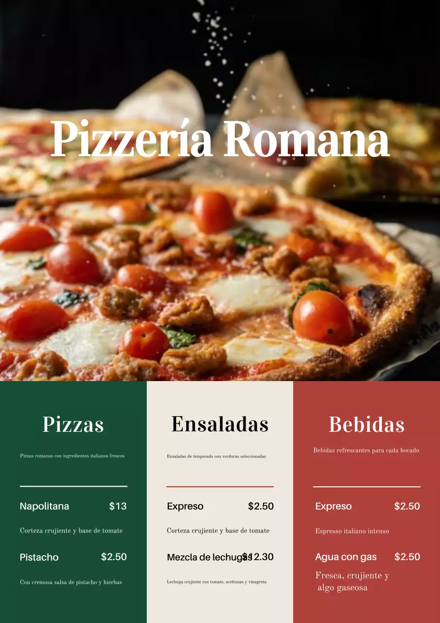 Póster del menú de pizza clásica roja
