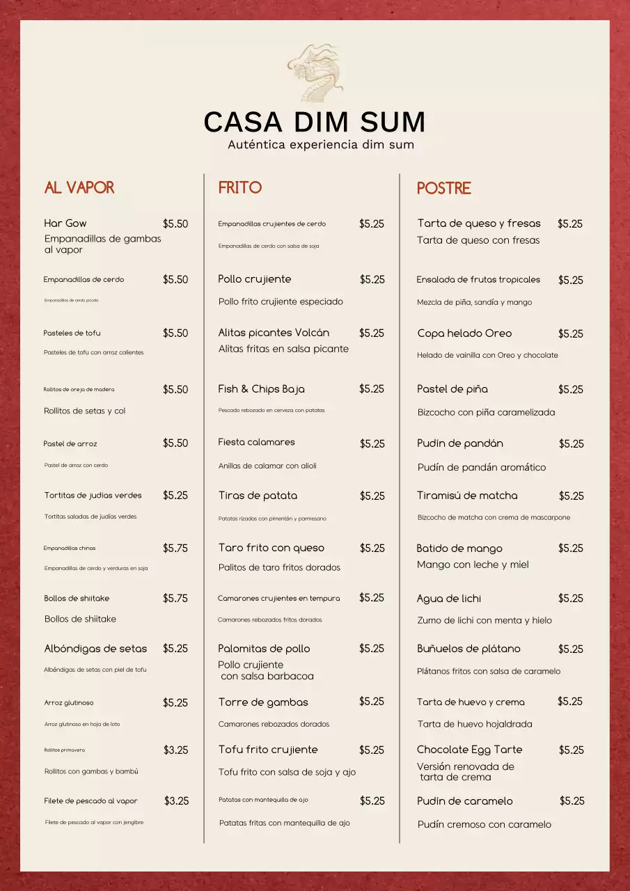 Póster de menú de comida minimalista en beige