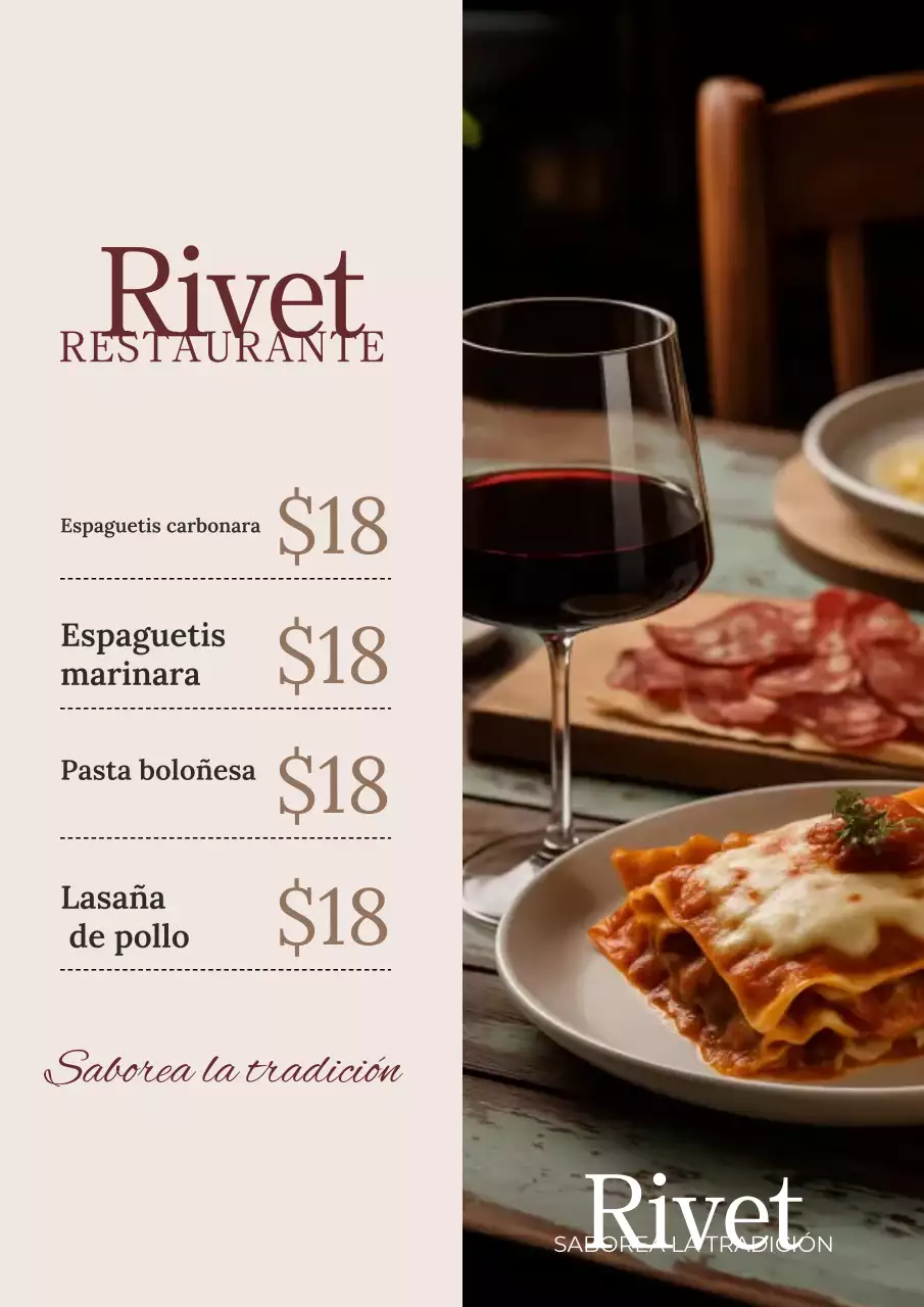 Póster de menú de restaurante tradicional beige