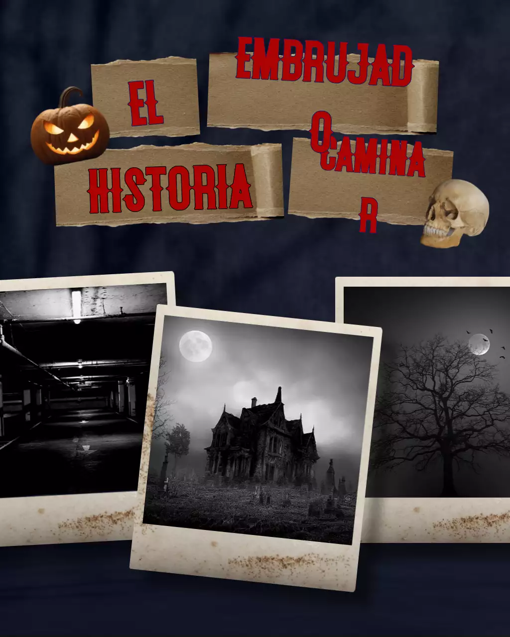 Álbum de recortes rústico en negro y beige: Día del Trabajo, temporada espeluznante, publicación en carrusel de Instagram