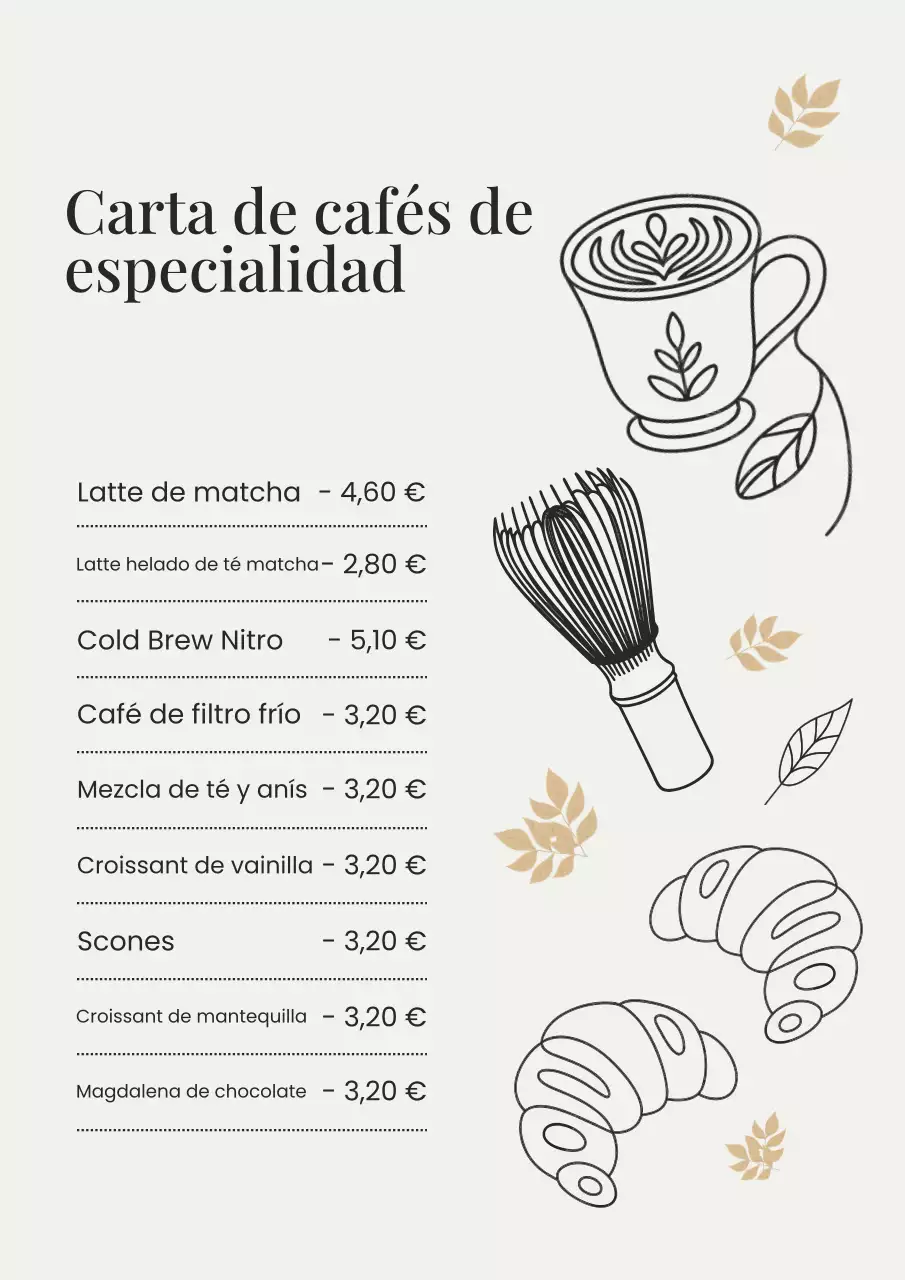 Póster de menú de café moderno en beige