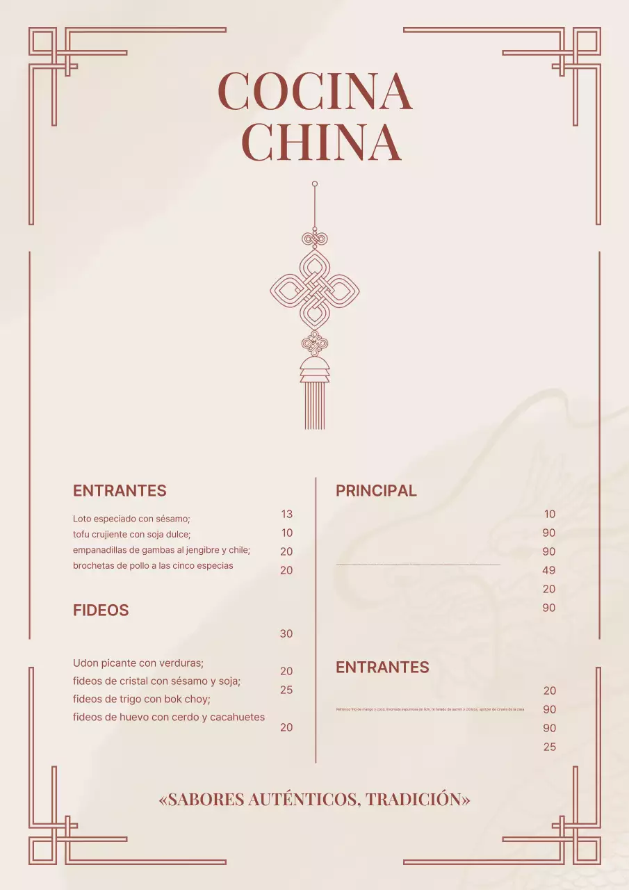 Póster elegante de menú de restaurante en beige