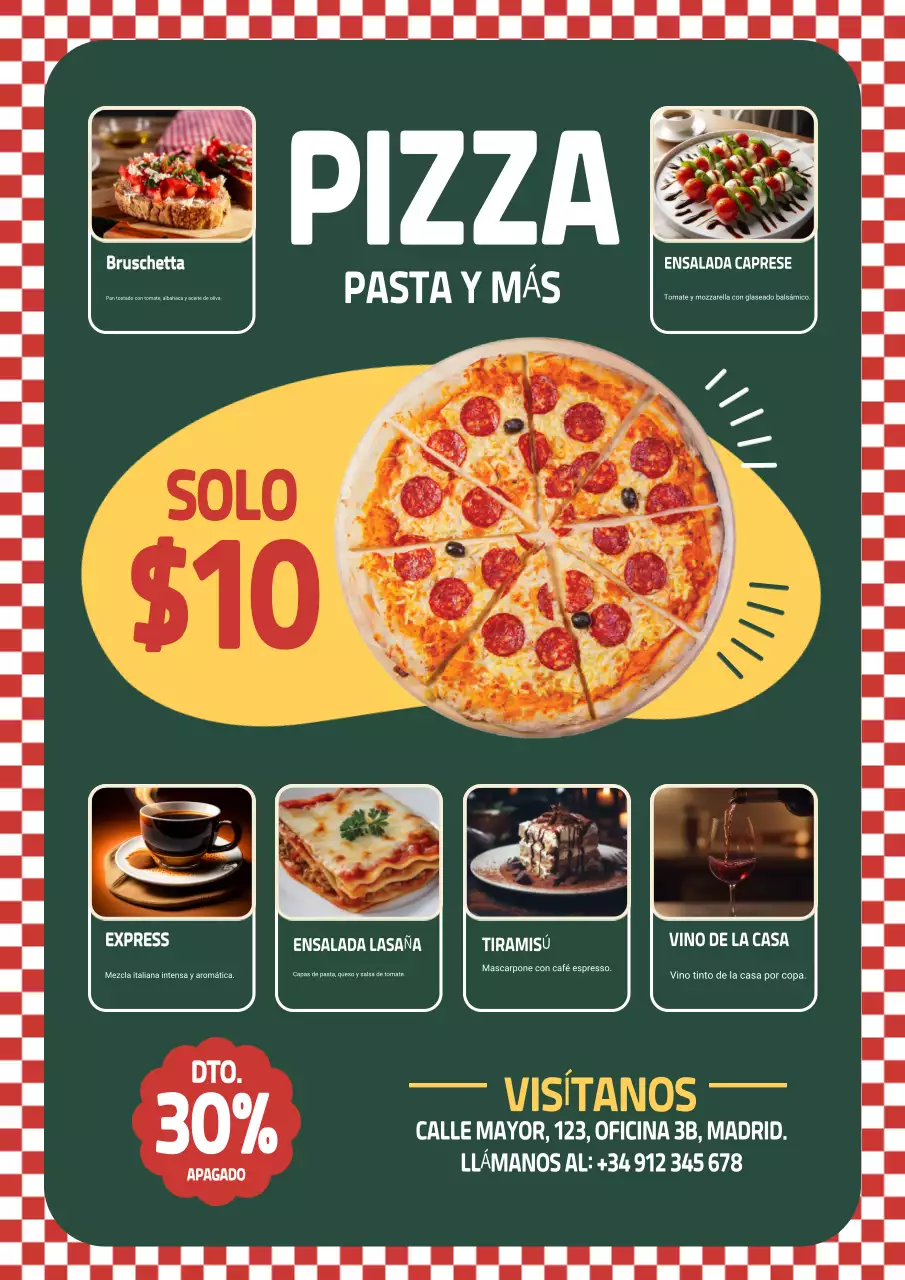 Póster promocional de pizza retro verde
