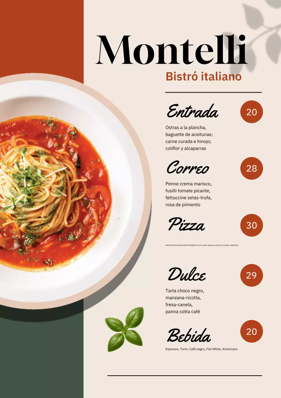 Póster elegante de menú de restaurante en beige