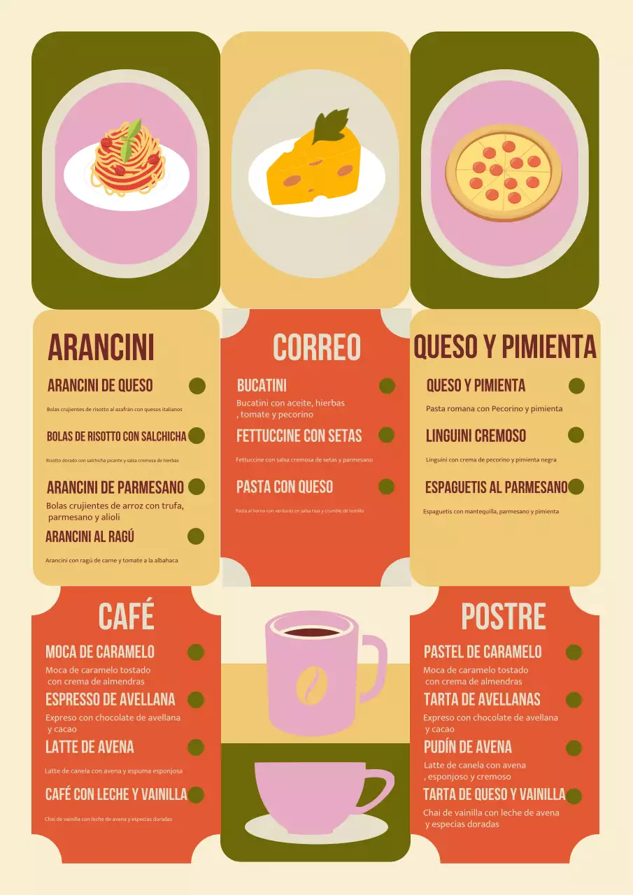 Póster de menú de pasta retro beige